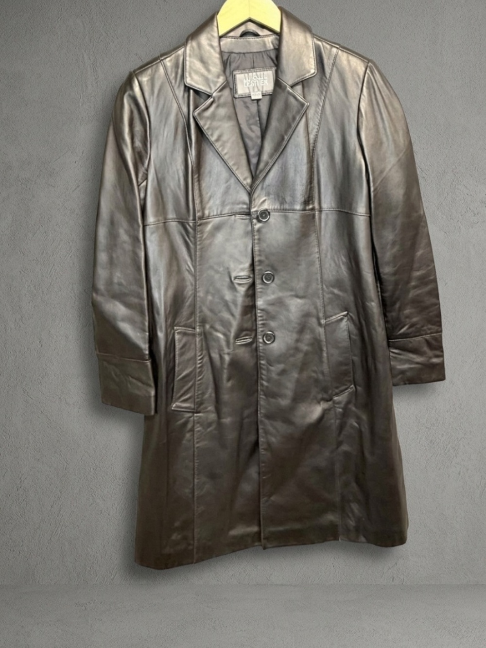 Vintage Wilsons Leather Black Trench Coat Jacket Small 90s Y2K Minimalist